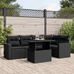 Set de sofás de jardín 6 piezas y cojines ratán sintético negro