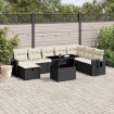 Set de sofás de jardín 8 piezas y cojines ratán sintético negro