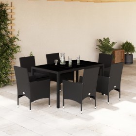 Set comedor jardín 7 pzas cojines ratán sintético vidrio