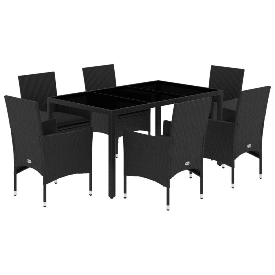 Set comedor jardín 7 pzas cojines ratán sintético vidrio
