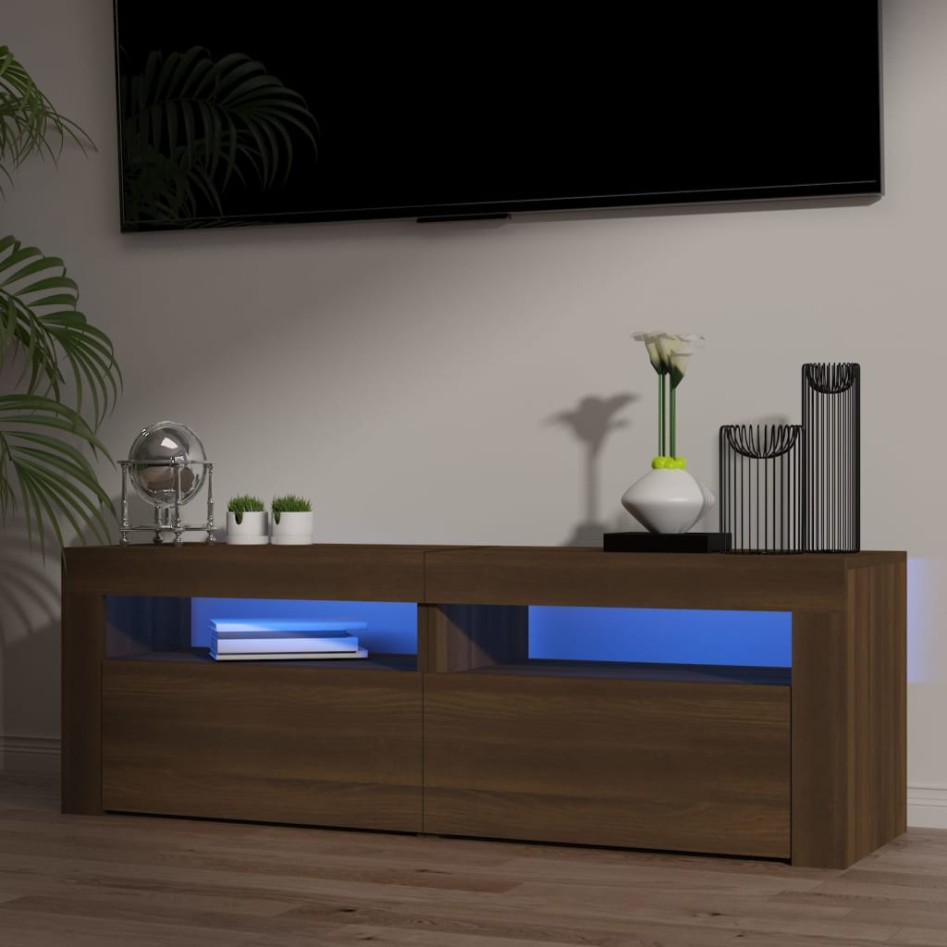 Mueble de TV con luces LED marrón roble 120x35x40