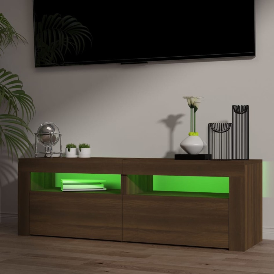 Mueble de TV con luces LED marrón roble 120x35x40