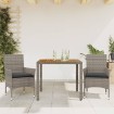 Set de comedor jardín 3 pzas con cojines ratán PE acacia gris