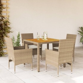 Set de comedor jardín 5 pzas con cojines ratán PE acacia