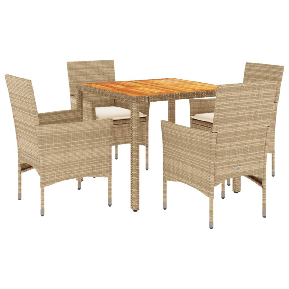Set de comedor jardín 5 pzas con cojines ratán PE acacia