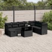 Set de sofás de jardín 8 piezas y cojines ratán sintético negro