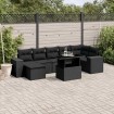 Set de sofás de jardín 8 piezas y cojines ratán sintético negro