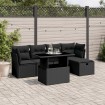 Set de sofás de jardín 6 piezas y cojines ratán sintético negro