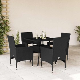 Set comedor jardín 5 pzas cojines ratán sintético vidrio