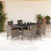 Set comedor jardín 7 pzas y cojines ratán sintético vidrio gris