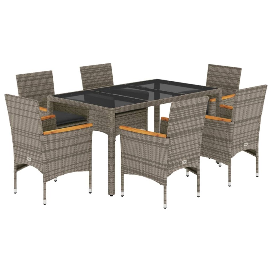 Set comedor jardín 7 pzas y cojines ratán sintético vidrio