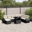 Set de sofás de jardín 8 piezas y cojines ratán sintético negro