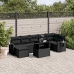 Set de sofás de jardín 8 piezas y cojines ratán sintético negro