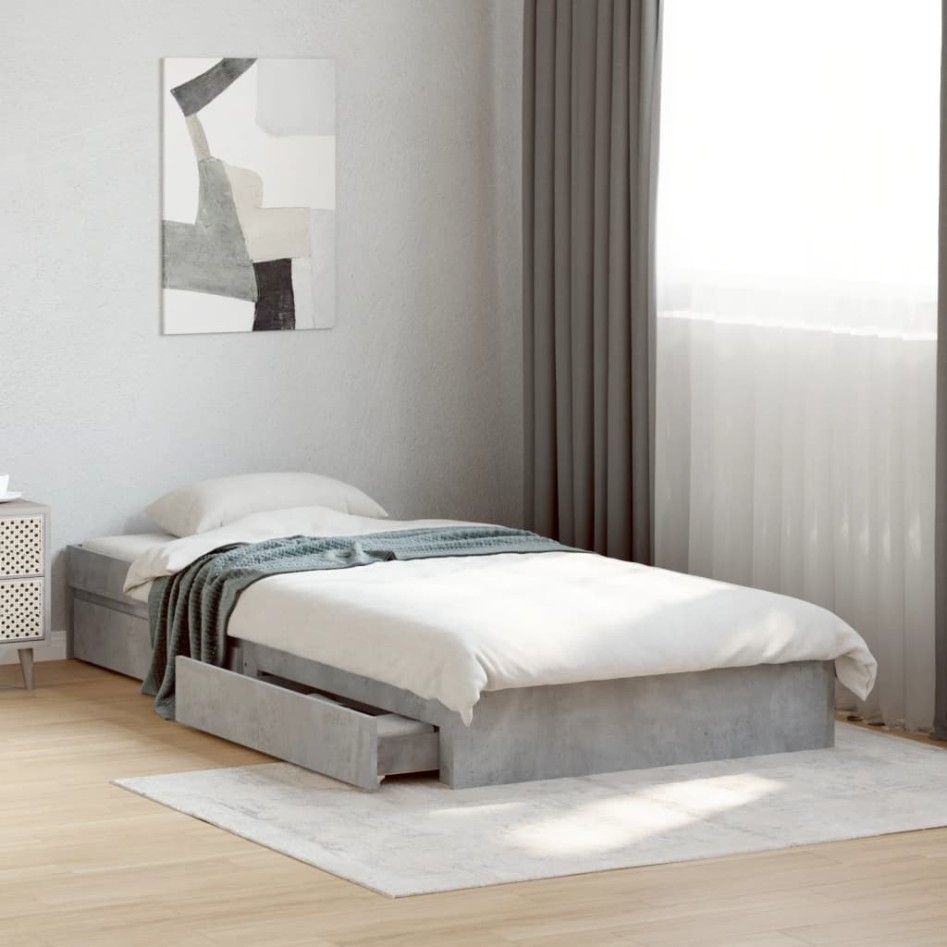 Cama con cajones madera ingeniería gris hormigón 90x200