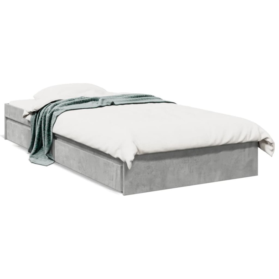 Cama con cajones madera ingeniería gris hormigón 90x200
