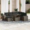 Set de sofás de jardín y cojines 8 piezas ratán sintético gris