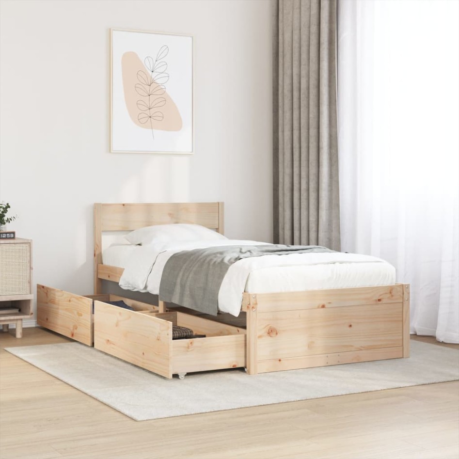 Estructura de cama sin colchón madera maciza de pino 90x190