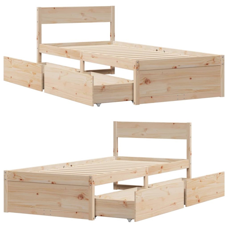 Estructura de cama sin colchón madera maciza de pino 90x190