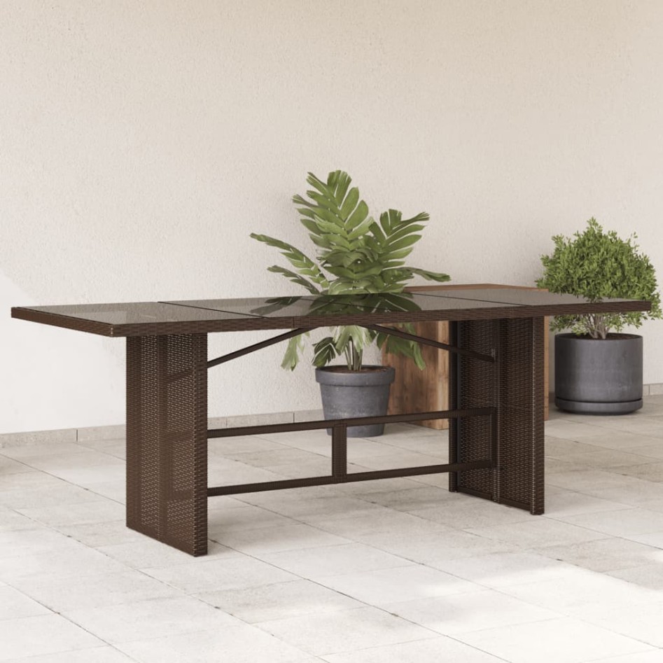 Mesa de jardín superficie vidrio ratán PE marrón 190x80x75