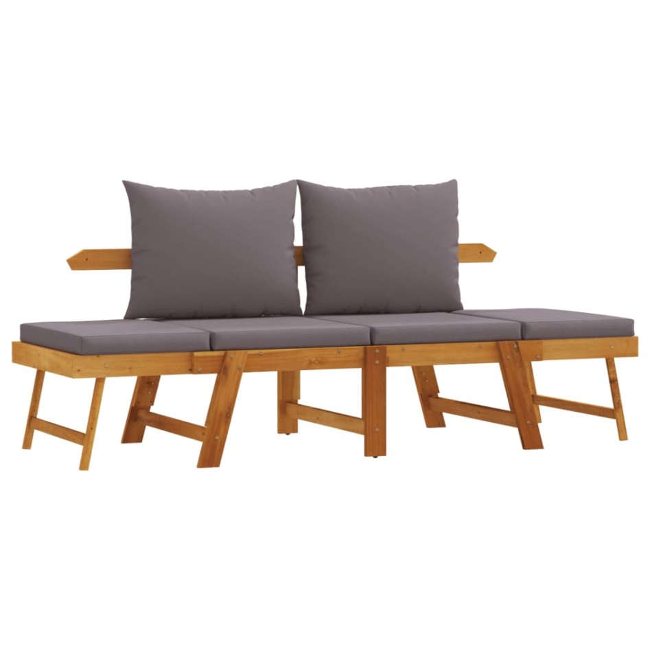 Banco de jardín con cojines 2 en 1 madera maciza de