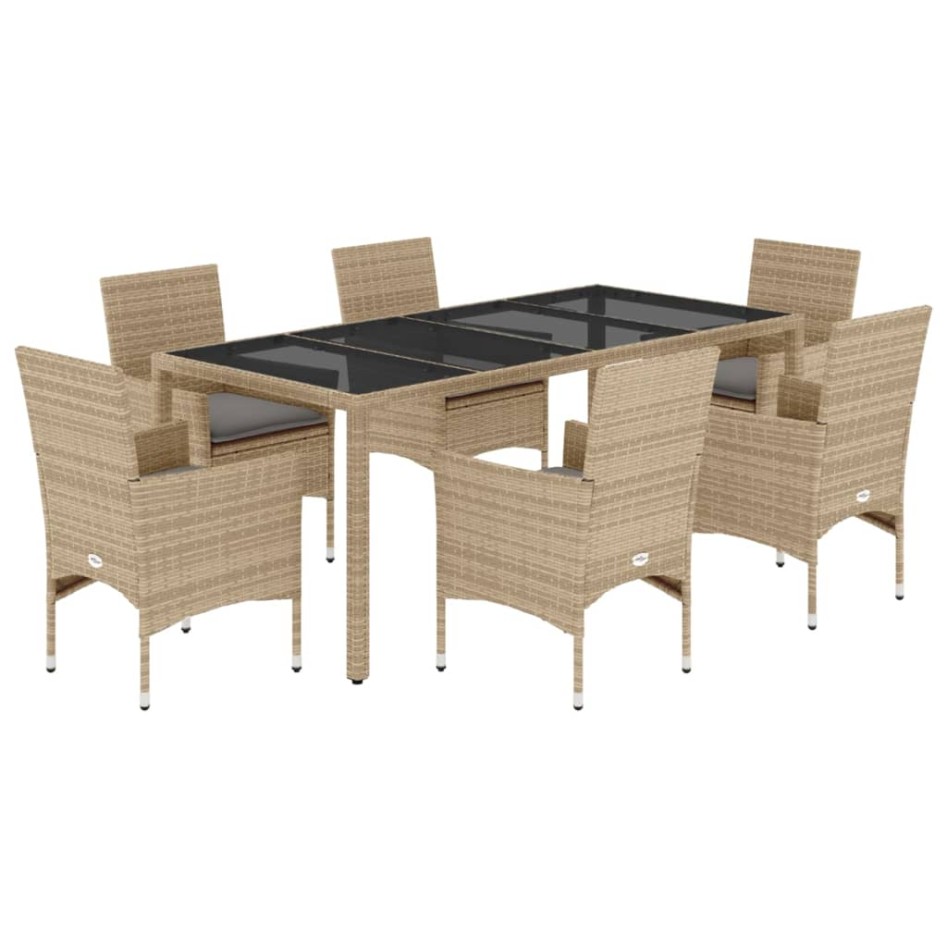Set comedor jardín 7 pzas cojines ratán sintético vidrio