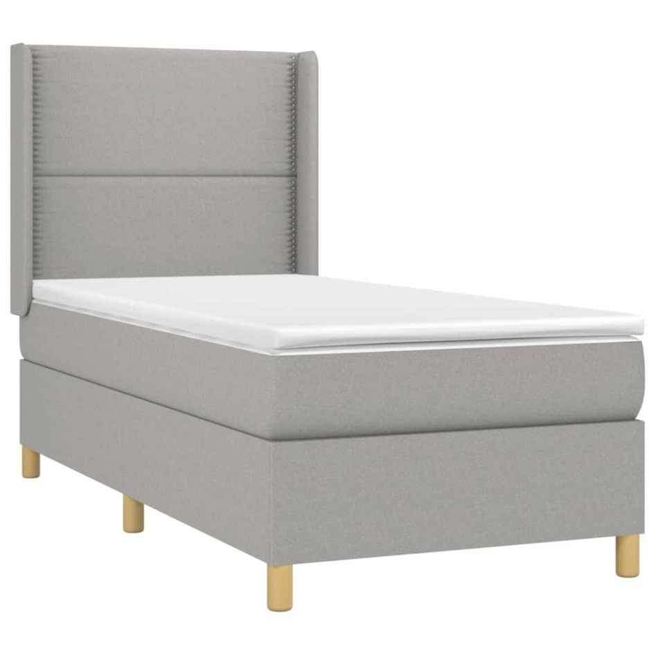 Cama box spring colchón y luces LED tela gris claro 100x200
