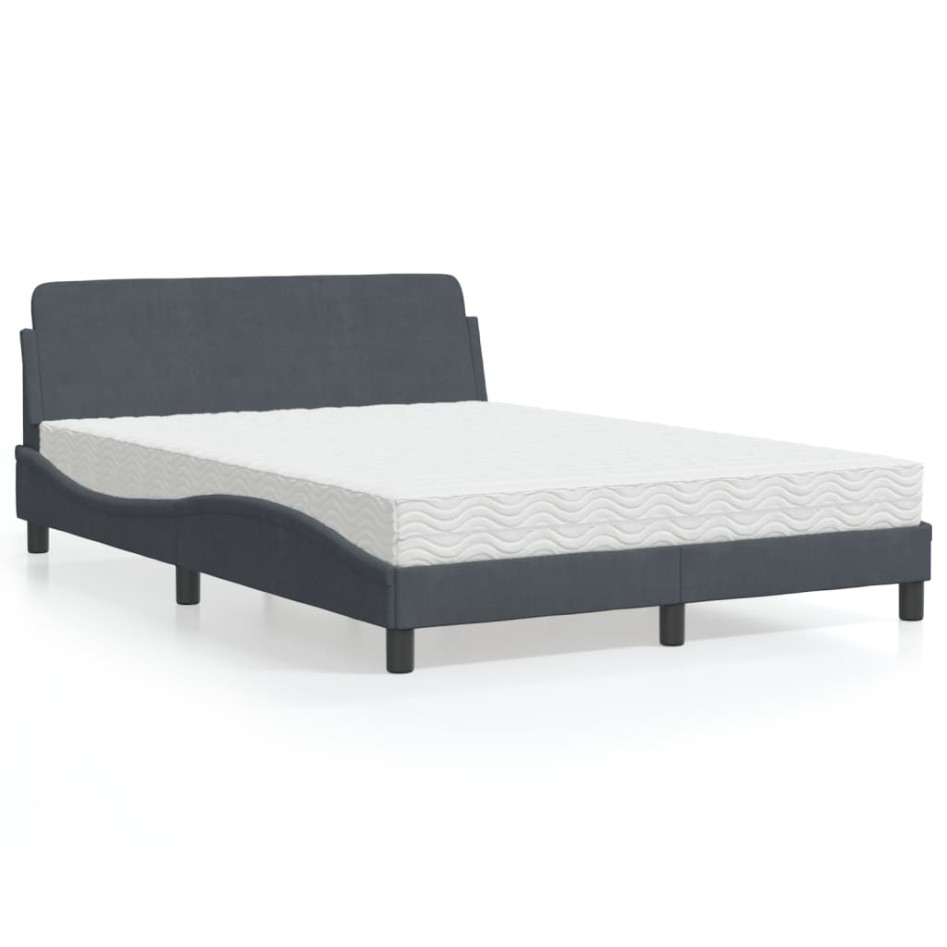 Cama con colchón terciopelo gris oscuro 120x200
