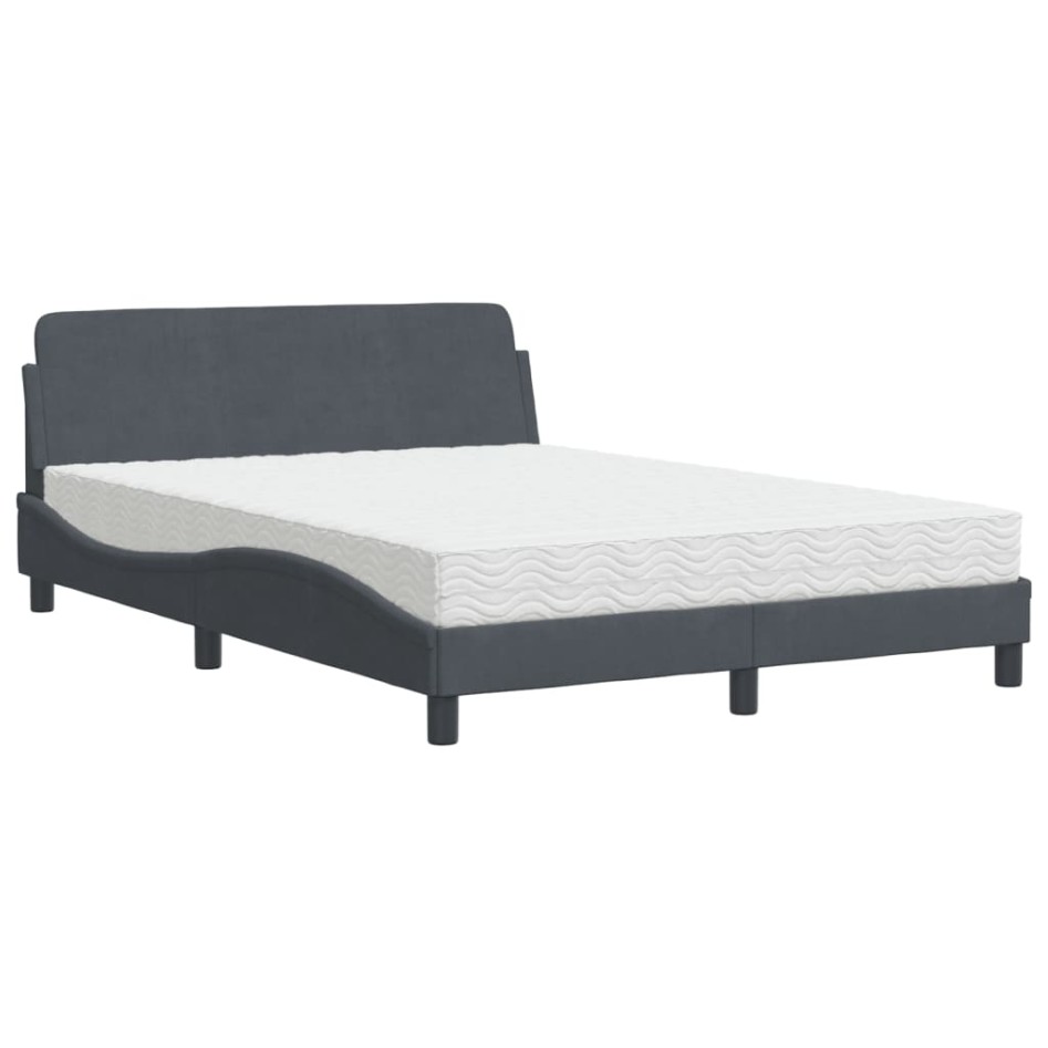 Cama con colchón terciopelo gris oscuro 120x200