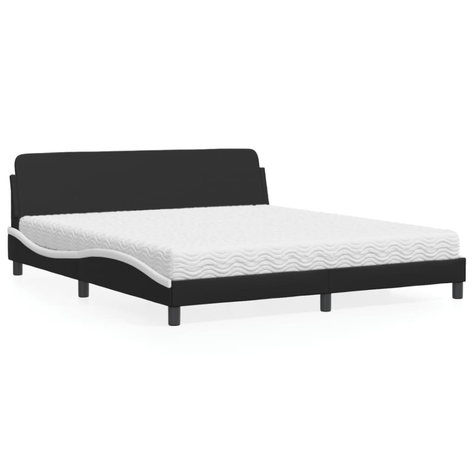 Cama con colchón cuero sintético negro y blanco 180x200