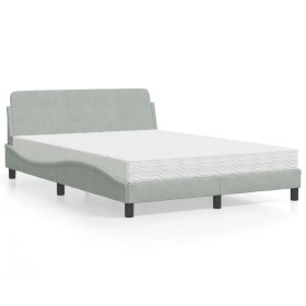 Cama con colchón terciopelo gris claro 140x190