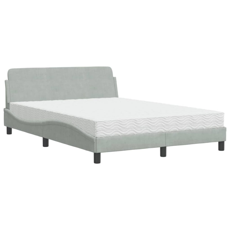 Cama con colchón terciopelo gris claro 140x190