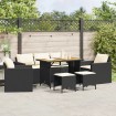 Set de sofás de jardín 6 piezas y cojines ratán sintético negro