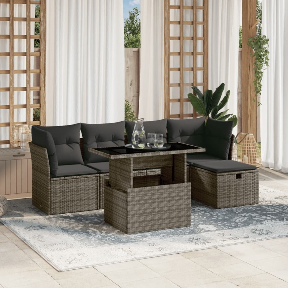 Set de muebles de jardín 6 pzas y cojines ratán sintético