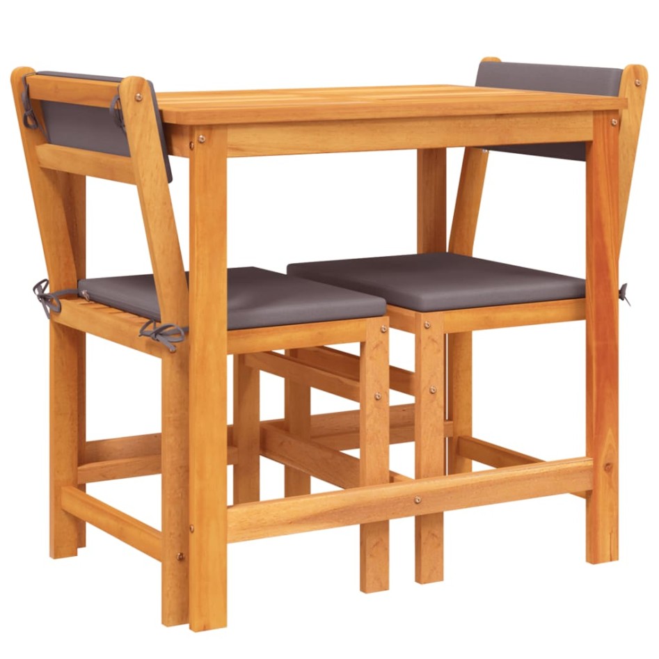 Juego de balcón con cojines 3 piezas madera maciza de