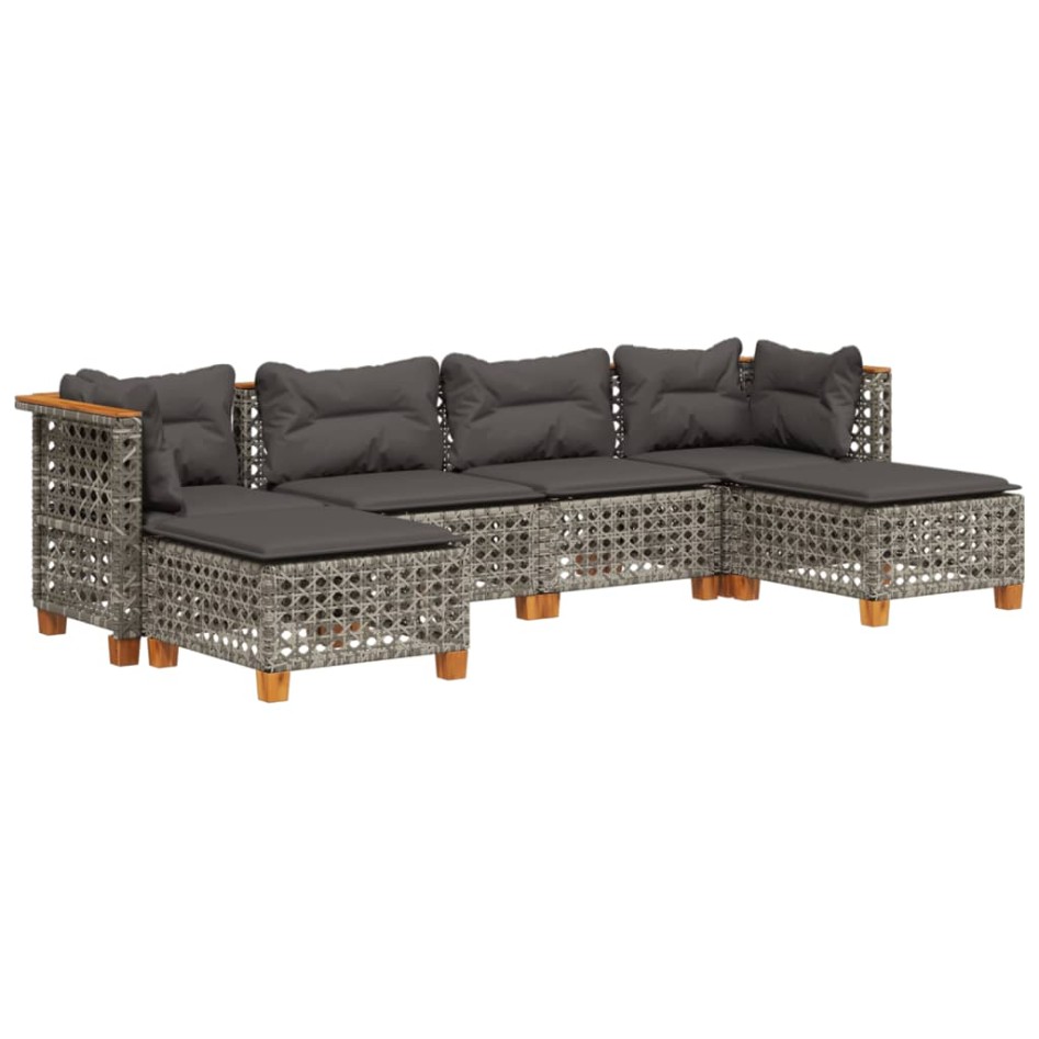 Set de muebles de jardín 6 pzas y cojines ratán sintético