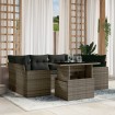 Set de sofás de jardín 7 pzas con cojines ratán sintético gris