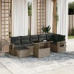 Set de sofás de jardín y cojines 8 piezas ratán sintético gris