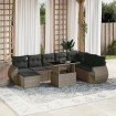 Set de muebles de jardín 9 pzas y cojines ratán sintético gris