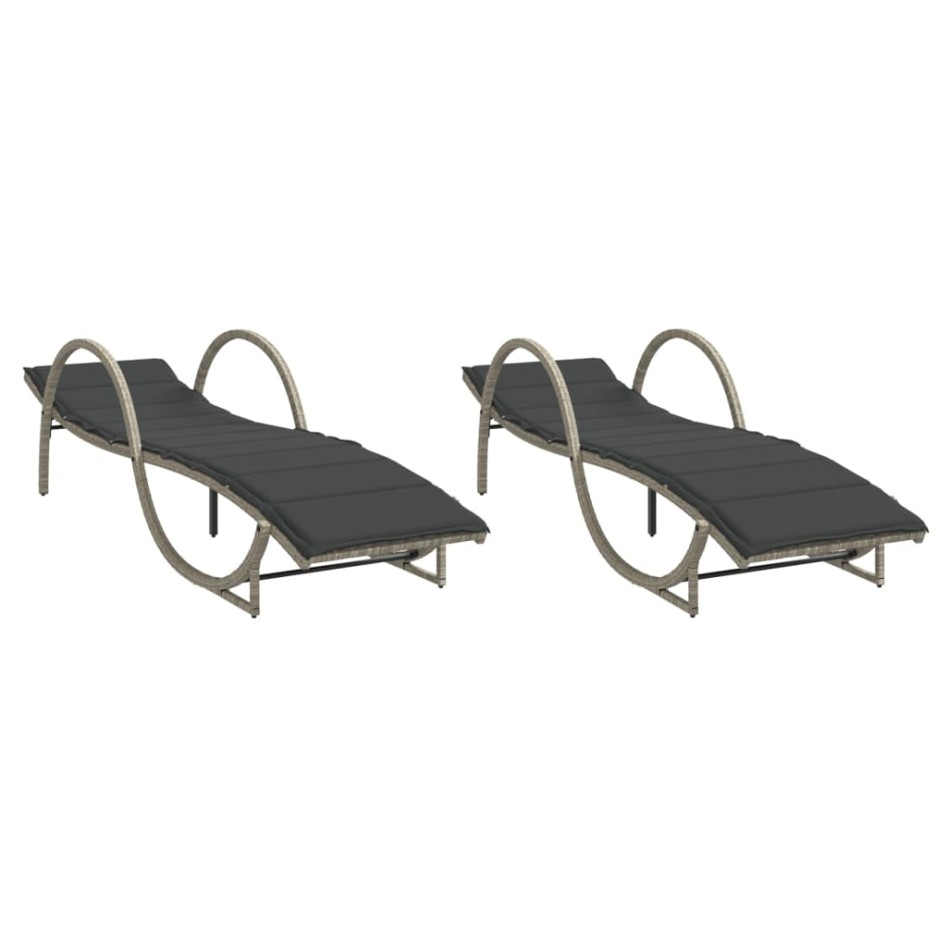 Tumbonas con cojines 2 unidades ratán sintético gris