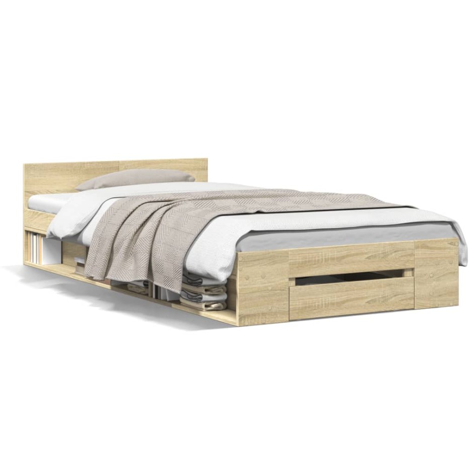 Cama con cajón madera ingeniería roble Sonoma 90x200