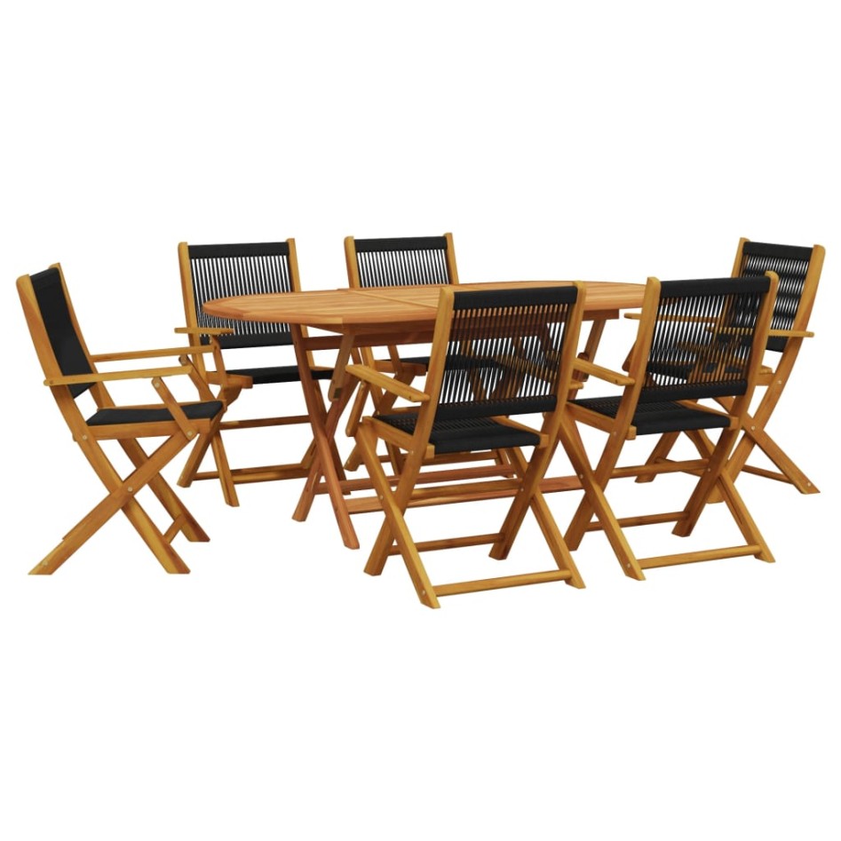 Set de comedor jardín 7 pzas polipropileno madera maciza