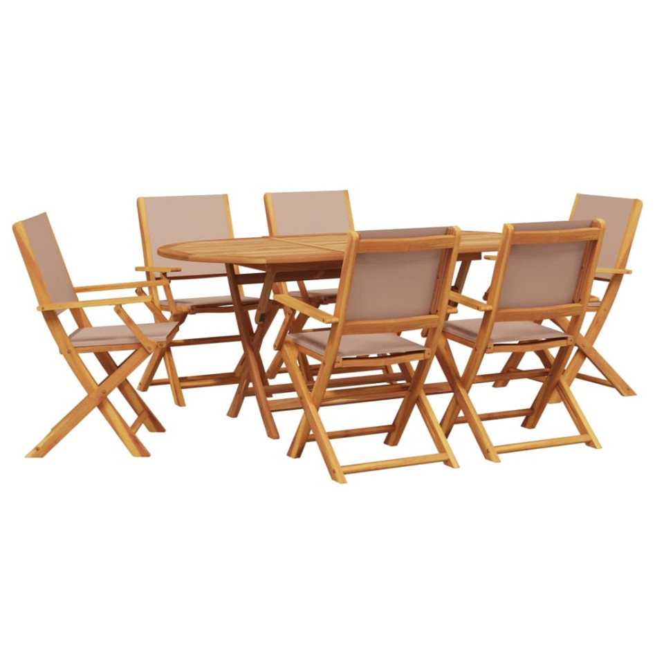 Set de comedor de jardín 7 pzas tela madera maciza gris