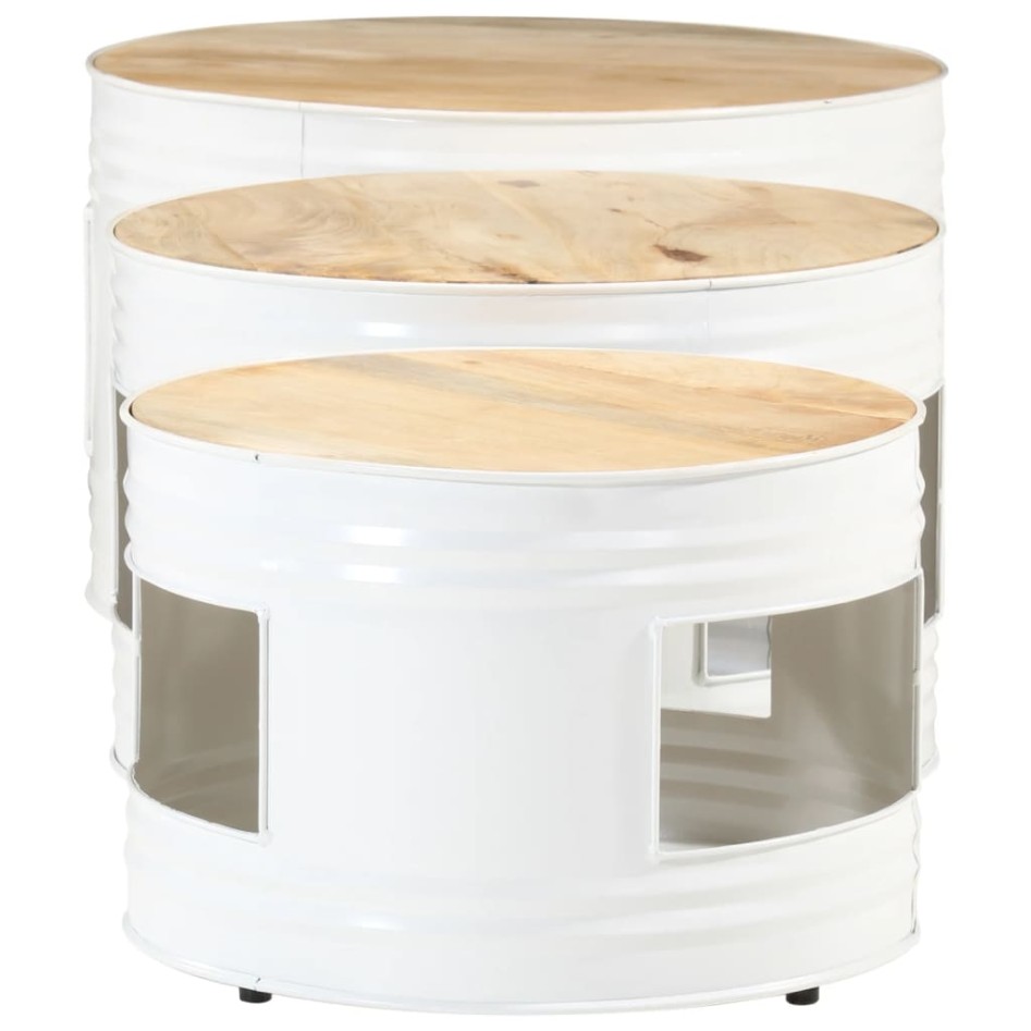 Mesas altas de bar forma tambor 3uds madera maciza mango