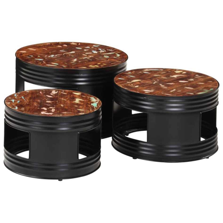 Mesas altas de bar forma tambor 3 uds madera maciza