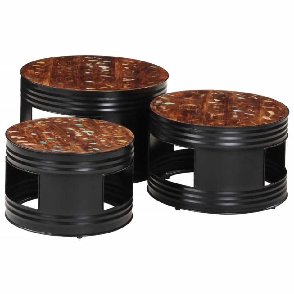 Mesas altas de bar forma tambor 3 uds madera maciza