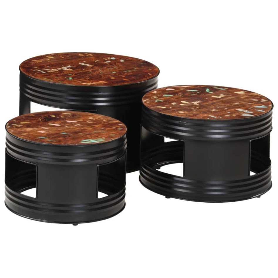 Mesas altas de bar forma tambor 3 uds madera maciza