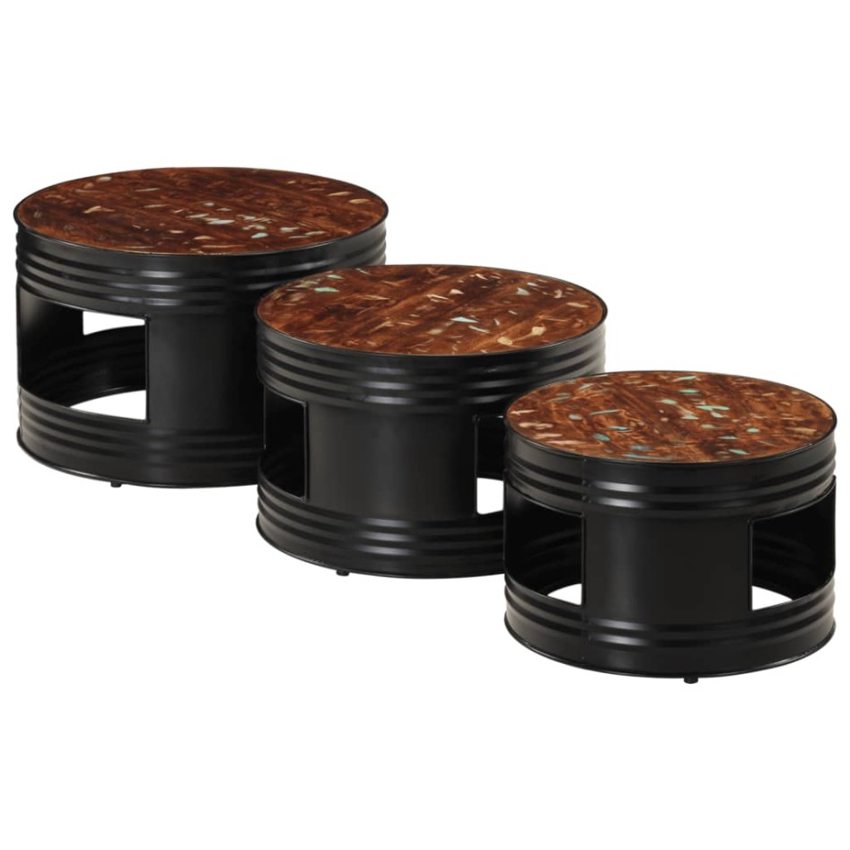 Mesas altas de bar forma tambor 3 uds madera maciza