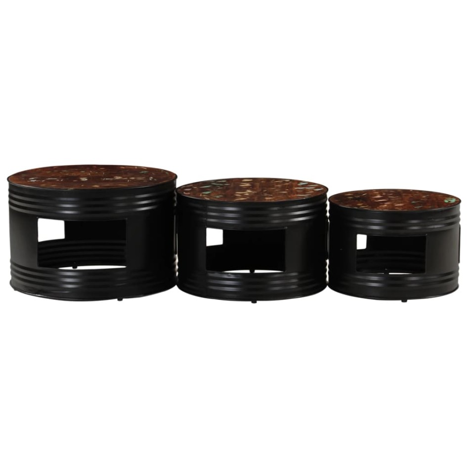 Mesas altas de bar forma tambor 3 uds madera maciza