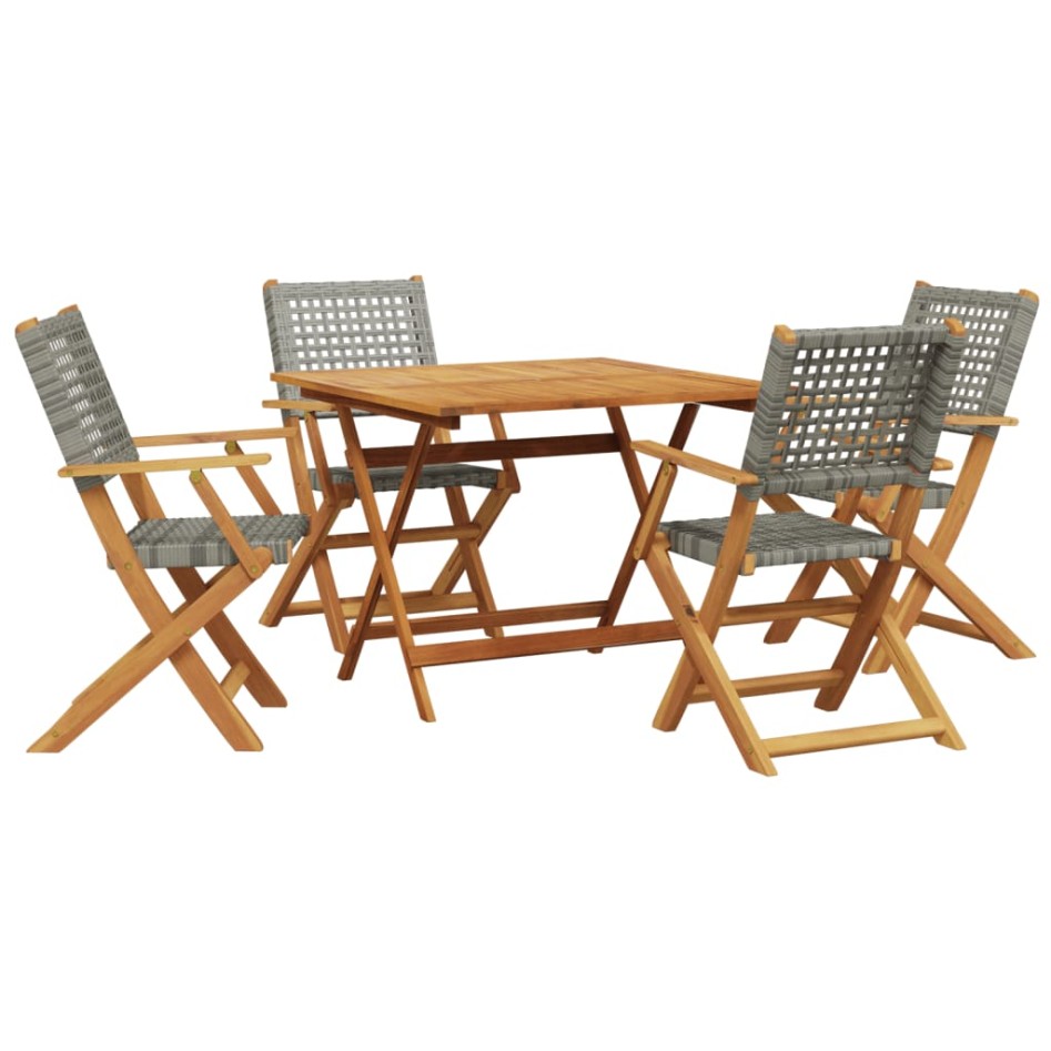 Set de comedor de jardín 5 piezas ratán PE madera maciza