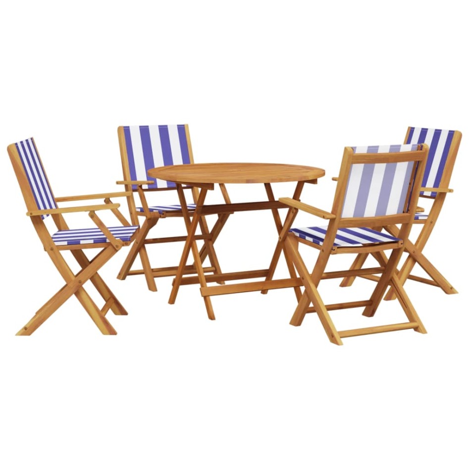 Set de comedor de jardín 5 pzas tela madera maciza azul